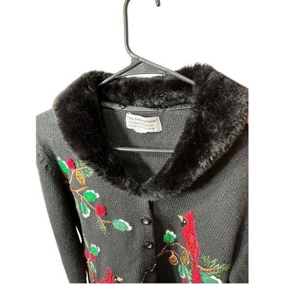 Vintage Tiara International Cardigan Sweater Cardinal Fur Collar Size Medium - Picture 6 of 10